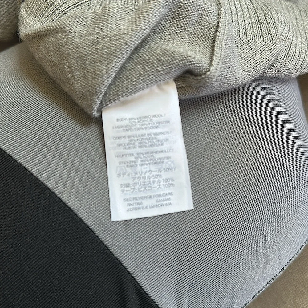 J. Crew Gray and Blue Cardigan Sweater with Polka Dot Pattern